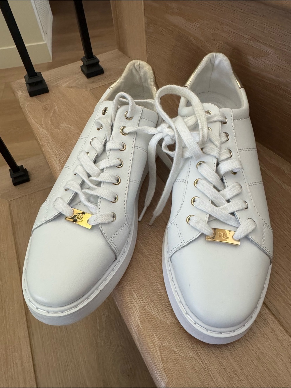 Ralph Lauren White Sneakers with Gold Accents